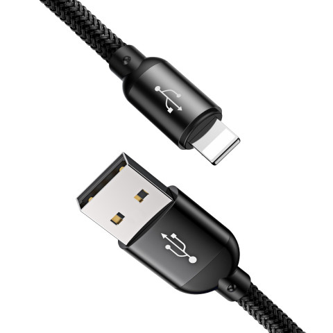 
3in1 laidas USB-A - micro USB / iPhone Lightning / USB-C 3.5A 0.3m - juodas

