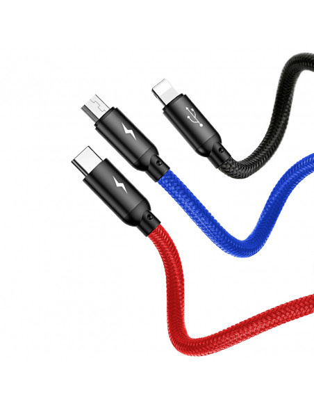 
3in1 laidas USB-A - micro USB / iPhone Lightning / USB-C 3.5A 0.3m - juodas
