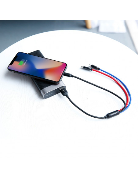 
3in1 laidas USB-A - micro USB / iPhone Lightning / USB-C 3.5A 0.3m - juodas
