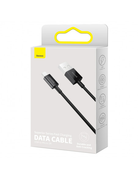 
„Superior USB-A“ – „micro USB 2A“ 2 m kabelis – juodas
