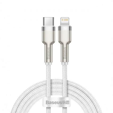 
„Cafule“ serijos metalinis duomenų USB-C – iPhone „Lightning“ 20 W PD laidas 1 m – baltas
