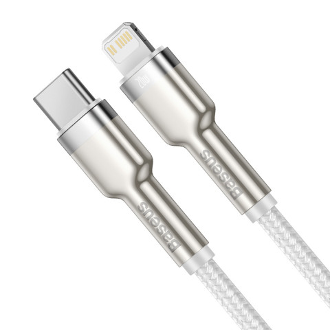 
„Cafule“ serijos metalinis duomenų USB-C – iPhone „Lightning“ 20 W PD laidas 1 m – baltas
