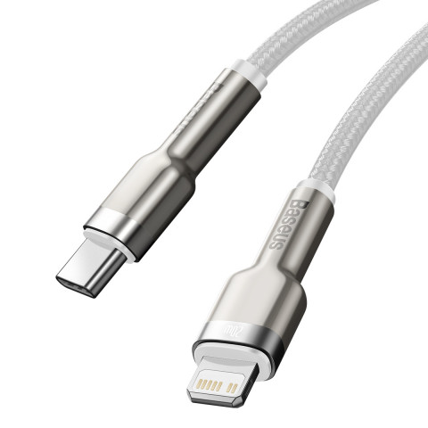 
„Cafule“ serijos metalinis duomenų USB-C – iPhone „Lightning“ 20 W PD laidas 1 m – baltas
