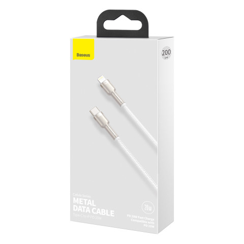 
„Cafule“ serijos metalinis duomenų USB-C – iPhone „Lightning“ 20 W PD laidas 1 m – baltas
