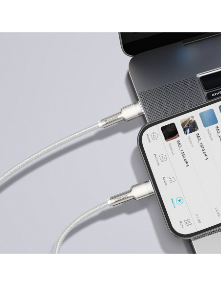 
„Cafule“ serijos metalinis duomenų USB-C – iPhone „Lightning“ 20 W PD laidas 1 m – baltas
