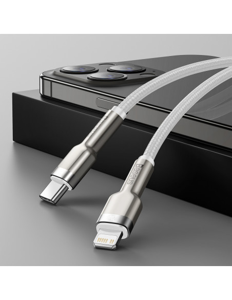 
„Cafule“ serijos metalinis duomenų USB-C – iPhone „Lightning“ 20 W PD laidas 1 m – baltas
