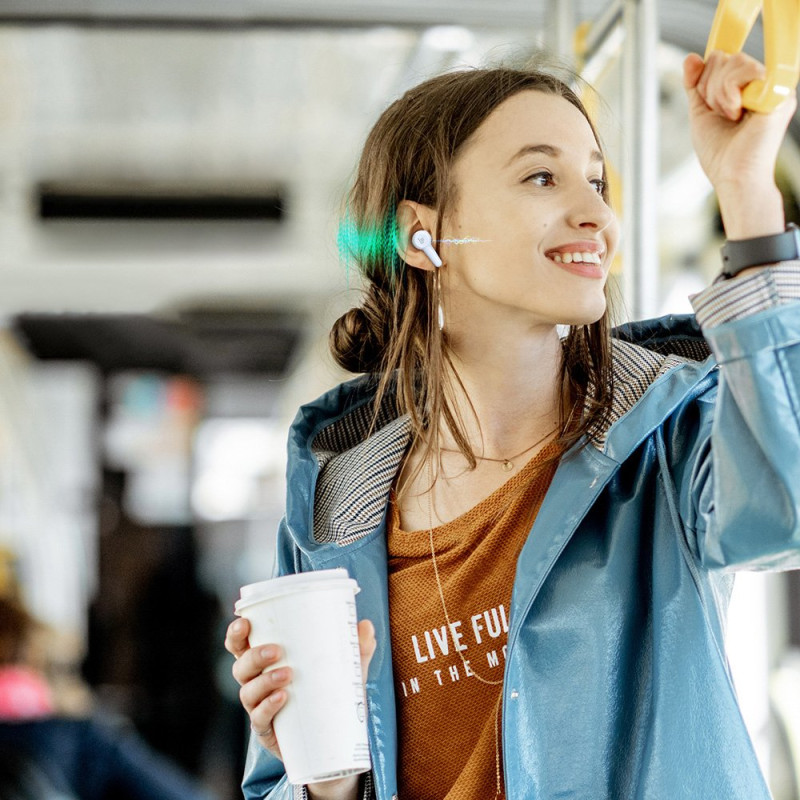 Į ausis įdedamos vandeniui atsparios belaidės Bluetooth ausinės Apollo Air + TWS ANC baltos
