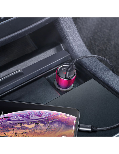 
„Magic Series PPS USB-C USB-A 45W PD QC 5A“ automobilinis įkroviklis – rožinis ir mėlynas
