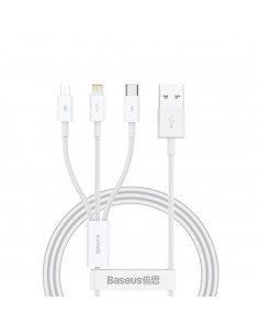 
3in1 laidas Superior Series USB-A - USB-C / Lightning / micro USB 3.5A 1m - baltas
