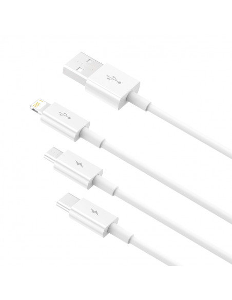 
3in1 laidas Superior Series USB-A - USB-C / Lightning / micro USB 3.5A 1m - baltas
