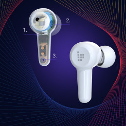 Į ausis įdedamos vandeniui atsparios belaidės Bluetooth ausinės Apollo Air + TWS ANC baltos