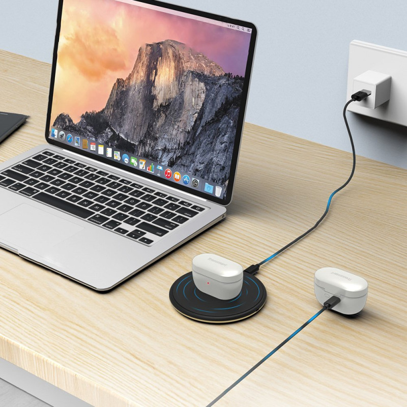 Į ausis įdedamos vandeniui atsparios belaidės Bluetooth ausinės Apollo Air + TWS ANC baltos
