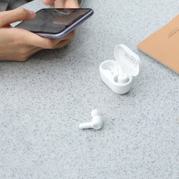 Į ausis įdedamos vandeniui atsparios belaidės Bluetooth ausinės Apollo Air + TWS ANC baltos