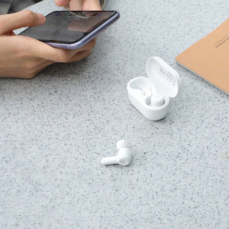 Į ausis įdedamos vandeniui atsparios belaidės Bluetooth ausinės Apollo Air + TWS ANC baltos