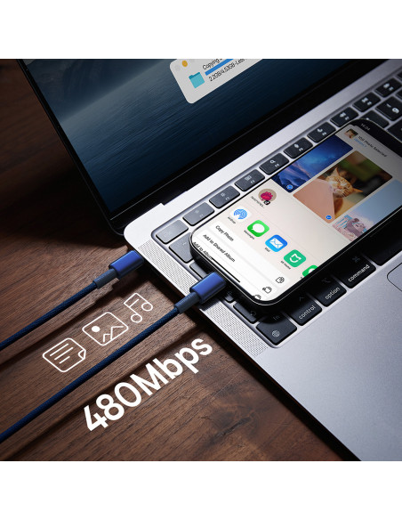 
Volframo aukso spalvos USB-C laidas - USB-C 100W 1m - tamsiai mėlynas
