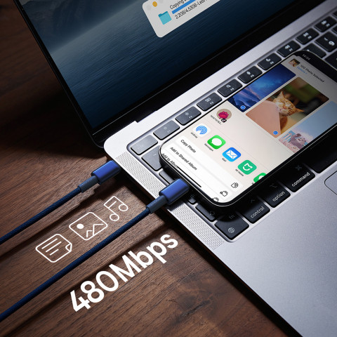 
Volframo aukso spalvos USB-C laidas - USB-C 100W 2m - tamsiai mėlynas
