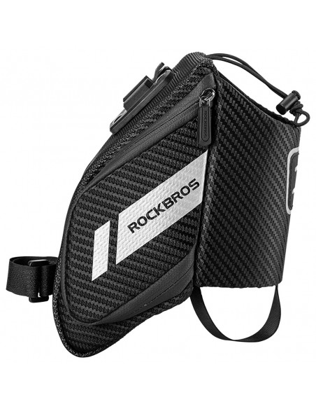 
Dviračio krepšys po sėdyne su kišene 1,5 l buteliui – juodas
