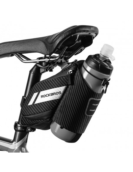 
Dviračio krepšys po sėdyne su kišene 1,5 l buteliui – juodas
