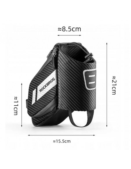 
Dviračio krepšys po sėdyne su kišene 1,5 l buteliui – juodas
