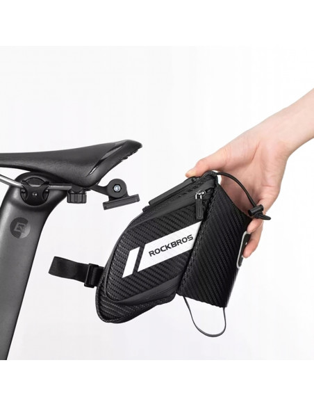 
Dviračio krepšys po sėdyne su kišene 1,5 l buteliui – juodas
