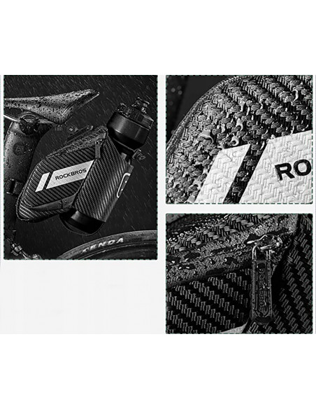 
Dviračio krepšys po sėdyne su kišene 1,5 l buteliui – juodas
