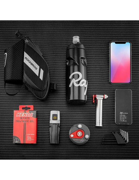 
Dviračio krepšys po sėdyne su kišene 1,5 l buteliui – juodas
