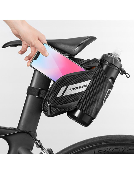 
Dviračio krepšys po sėdyne su kišene 1,5 l buteliui – juodas
