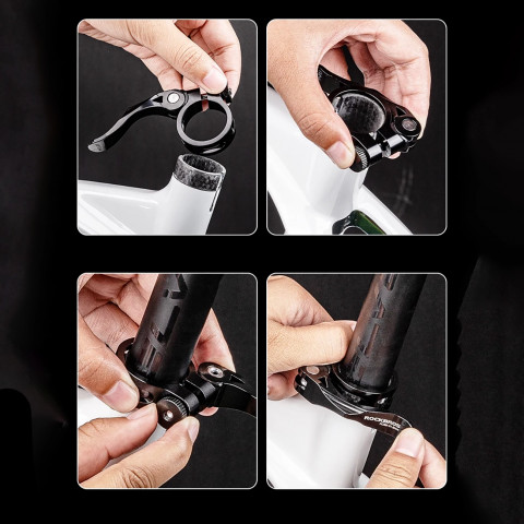 
Dviračio balnelio laikiklis 27,2 ir 28,6 mm balneliams su greito atleidimo mechanizmu – juodas
