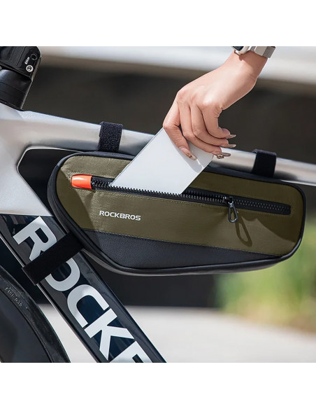 
Dviračio rėmo krepšys su šonine kišene, 1,7 l – žalias ir juodas
