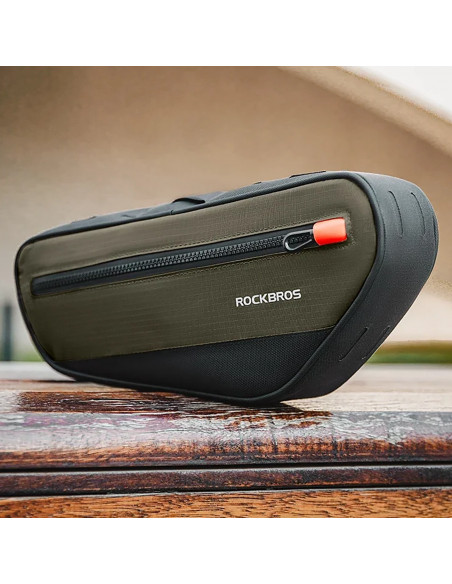 
Dviračio rėmo krepšys su šonine kišene, 1,7 l – žalias ir juodas
