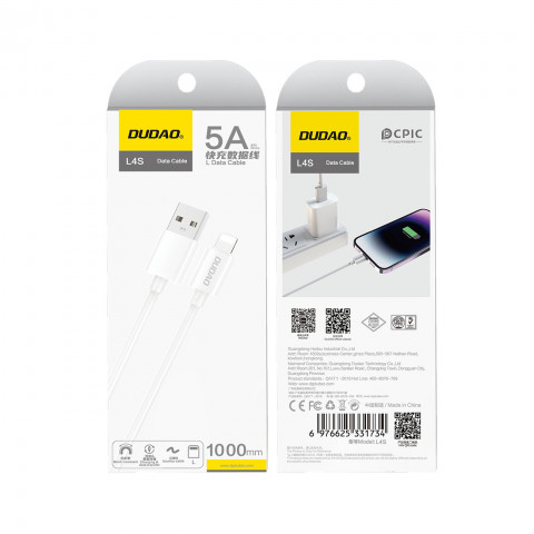
L4SL USB-A įkrovimo laidas – iPhone Lightning 2A 1 m – baltas

