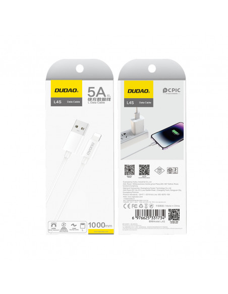 
L4SL USB-A įkrovimo laidas – iPhone Lightning 2A 1 m – baltas
