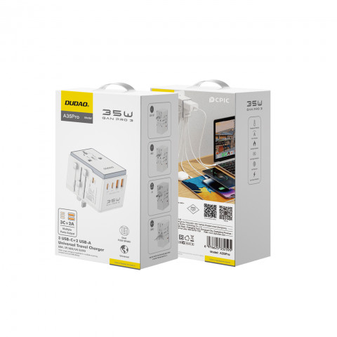 
Universalus įkroviklis kelioniniam adapteriui 35W ES / JK / AUS / US / JP 3x USB-C 2x USB-A - baltas
