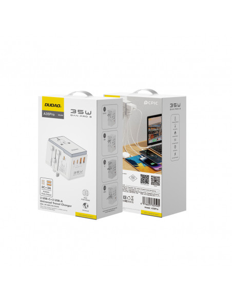 
Universalus įkroviklis kelioniniam adapteriui 35W ES / JK / AUS / US / JP 3x USB-C 2x USB-A - baltas
