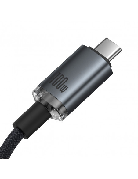 
„Crystal Shine“ USB-C – USB-C USB 3.2 100 W 20 Gbps 1,5 m kabelis – juodas
