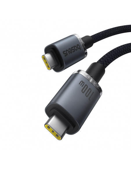 
„Crystal Shine“ USB-C – USB-C USB 3.2 100 W 20 Gbps 1,5 m kabelis – juodas
