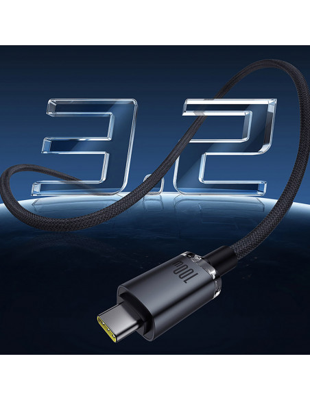 
„Crystal Shine“ USB-C – USB-C USB 3.2 100 W 20 Gbps 1,5 m kabelis – juodas
