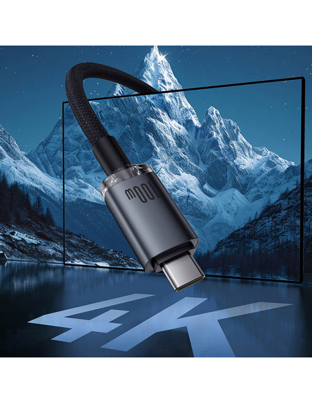 
„Crystal Shine“ USB-C – USB-C USB 3.2 100 W 20 Gbps 1,5 m kabelis – juodas
