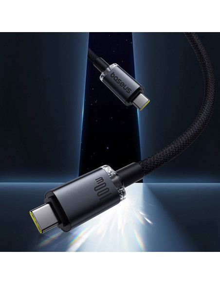 
„Crystal Shine“ USB-C – USB-C USB 3.2 100 W 20 Gbps 1,5 m kabelis – juodas
