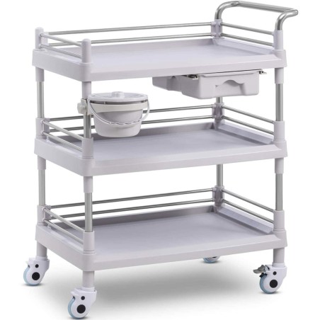 Kosmetinių procedūrų laboratorinis vežimėlis 3 lentynos 1 stalčius 80 x 73 x 32 cm 30 kg Kosmetinių procedūrų laboratorinis vežimėlis 3 lentynos 1 stalčius 80 x 73 x 32 cm 30 kg