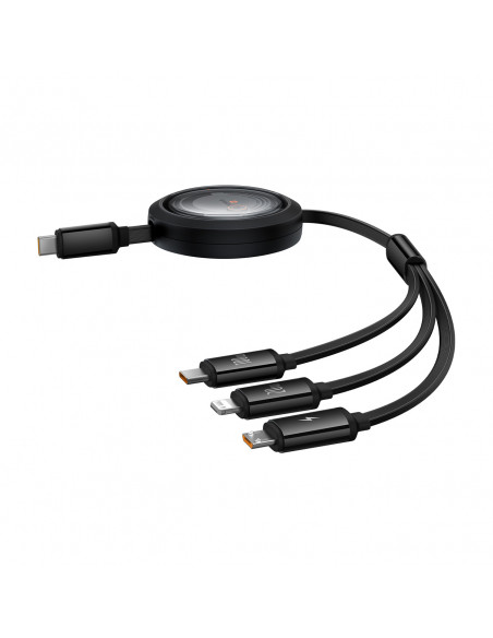 
3in1 universalus ištraukiamas laidas USB-C - Lightning / USB-C / Micro USB 100W 1.1m - juodas
