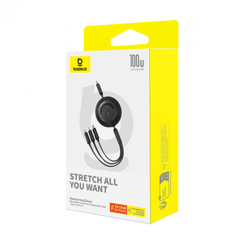 
3in1 universalus ištraukiamas laidas USB-C - Lightning / USB-C / Micro USB 100W 1.1m - juodas
