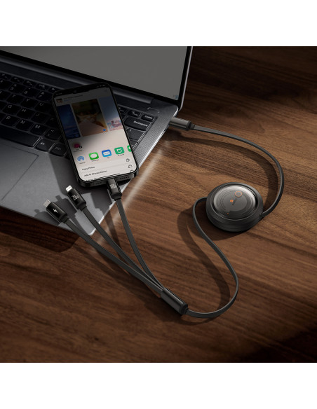 
3in1 universalus ištraukiamas laidas USB-C - Lightning / USB-C / Micro USB 100W 1.1m - juodas
