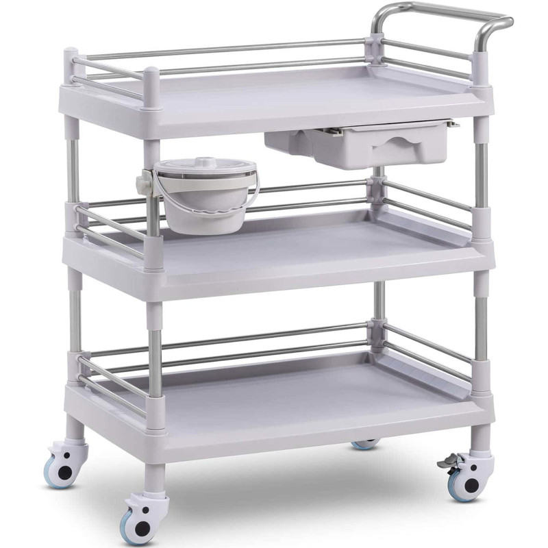 Kosmetinių procedūrų laboratorinis vežimėlis 3 lentynos 1 stalčius 80 x 73 x 32 cm 30 kg