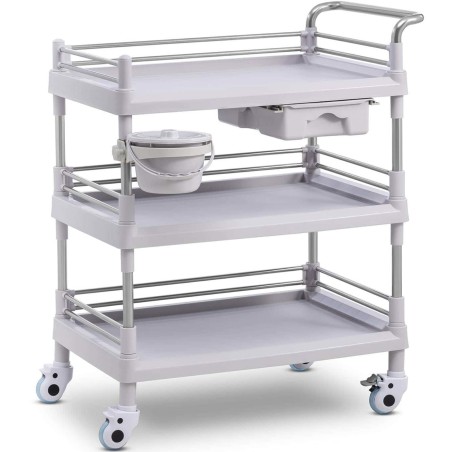 Kosmetinių procedūrų laboratorinis vežimėlis 3 lentynos 1 stalčius 80 x 73 x 32 cm 30 kg Kosmetinių procedūrų laboratorinis vežimėlis 3 lentynos 1 stalčius 80 x 73 x 32 cm 30 kg