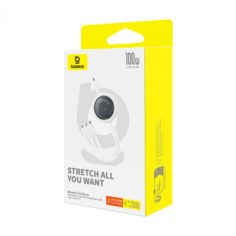 
3in1 universalus ištraukiamas laidas USB-C - Lightning / USB-C / Micro USB 100W 1.1m - baltas
