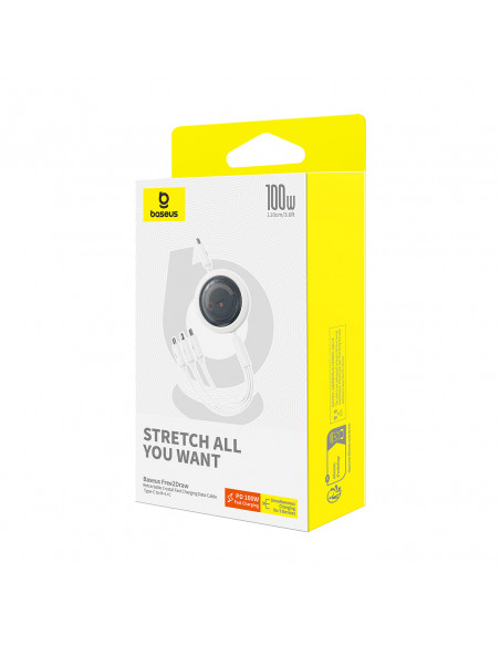 
3in1 universalus ištraukiamas laidas USB-C - Lightning / USB-C / Micro USB 100W 1.1m - baltas
