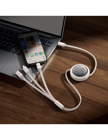 
3in1 universalus ištraukiamas laidas USB-C - Lightning / USB-C / Micro USB 100W 1.1m - baltas
