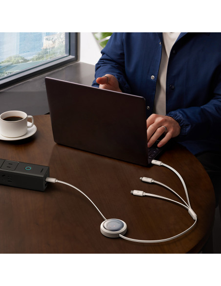 
3in1 universalus ištraukiamas laidas USB-C - Lightning / USB-C / Micro USB 100W 1.1m - baltas
