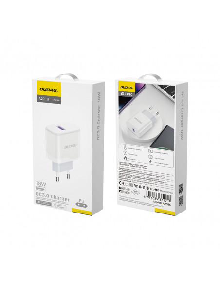 
18 W USB-A telefono įkroviklis – baltas
